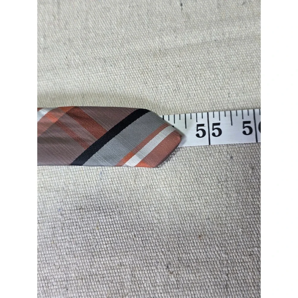 Vintage Wembley Wemlon Mens Plaid Necktie Brown Grey Orange Washable Polyester